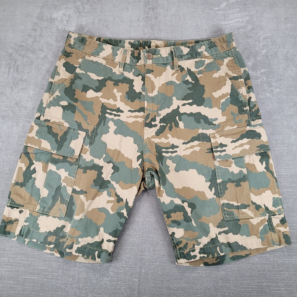 Levi's Mens Camo Cargo Shorts Green Brown Camouflage Multi Pocket Size‎ 36